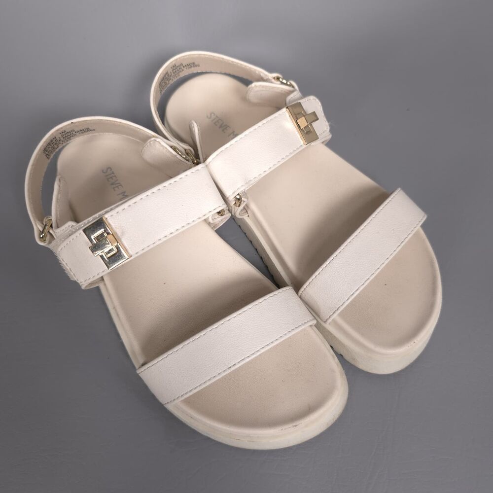 STEVE MADDEN JBREEN Kids Girls Sandals Size 1M Hook Loop Comfort Platform Cream